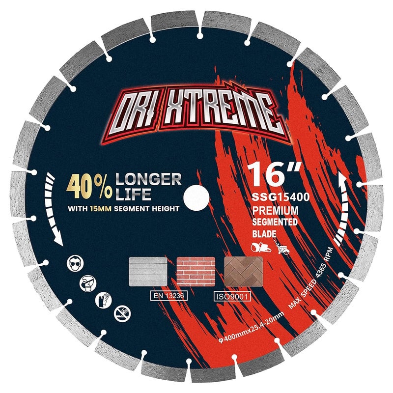 ORIXTREME 16 Inch Diamond Concrete Saw Blade, Segmented General Purpose Blade Dry/Wet Cutting Concrete, Reinforced Concrete, Masonry, Brick, Block,1"-20mm Arbor - Image 1